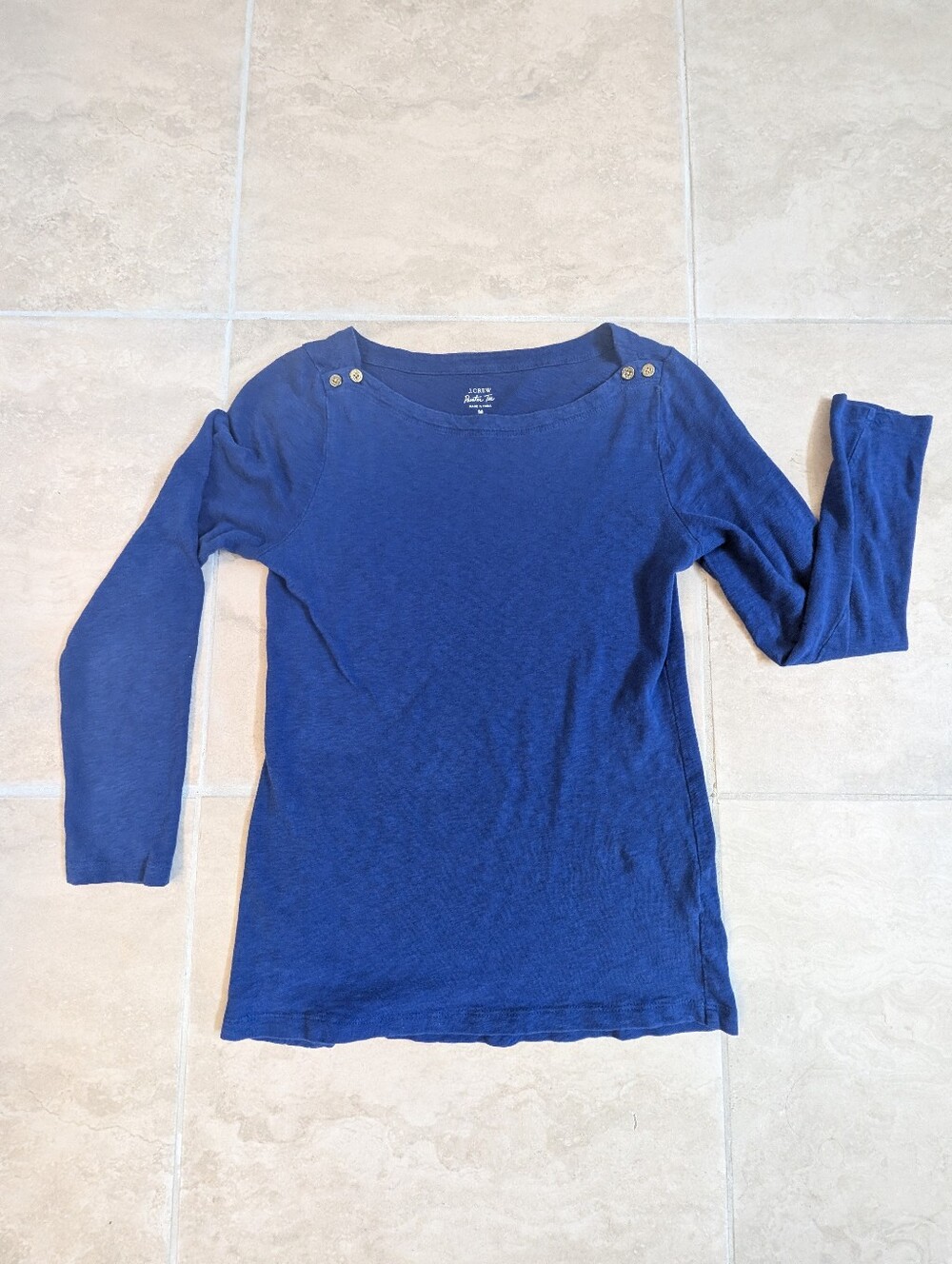 J. Crew Women's Royal Blue, Long-Sleeve Button-Shoulder, Painter Tee